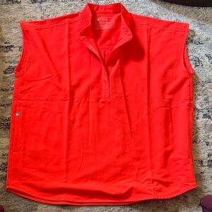 Figs Bright Orange Sleeveless Medical Top with Stand Collar